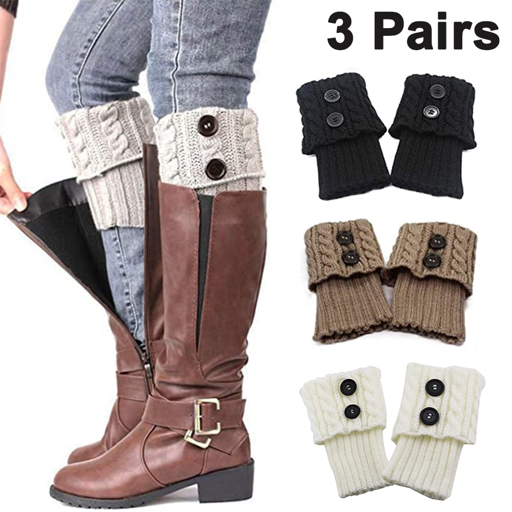 3 Pairs Womens Short Boots Socks Crochet Knitted Boot Cuffs Leg Warmers