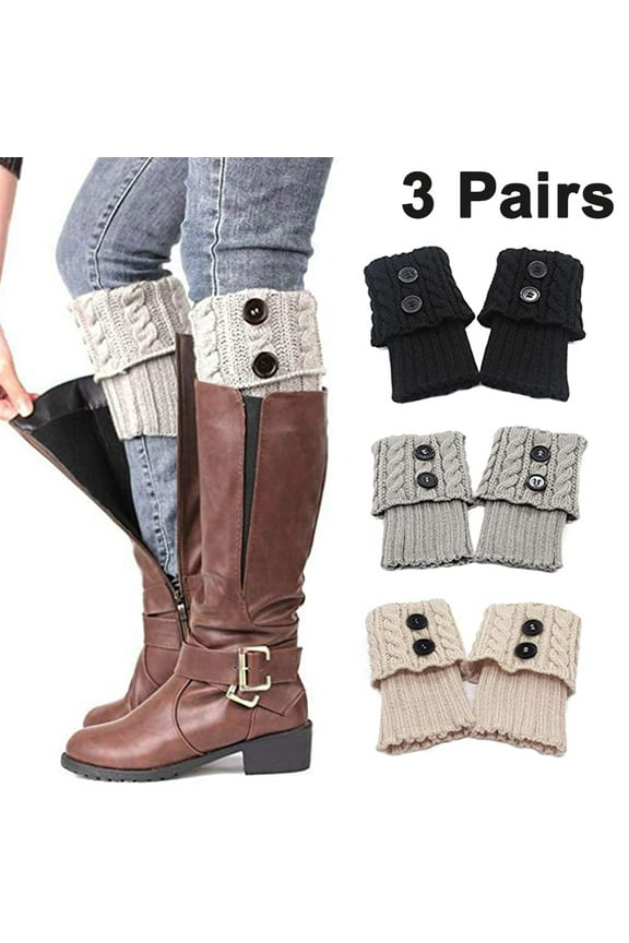 3 Pairs Womens Short Boots Socks Crochet Knitted Boot Cuffs Leg Warmers Socks
