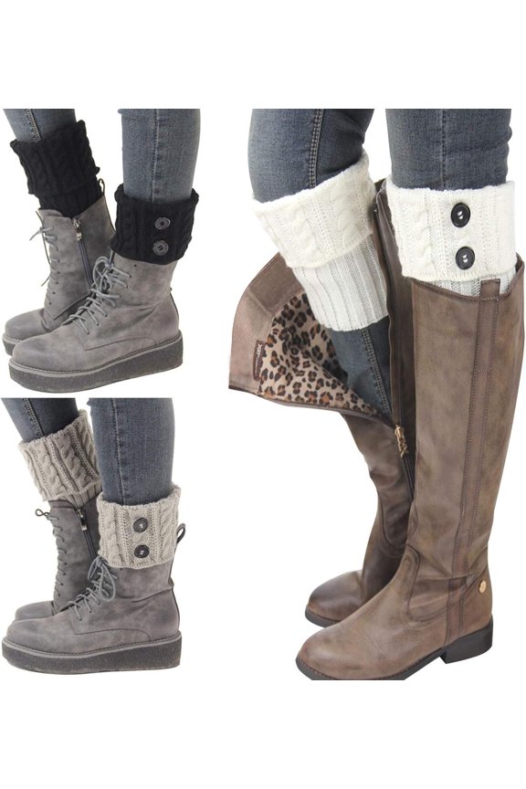 3 Pairs Womens Short Boots Socks Crochet Knitted Boot Cuffs Leg Warmers Socks