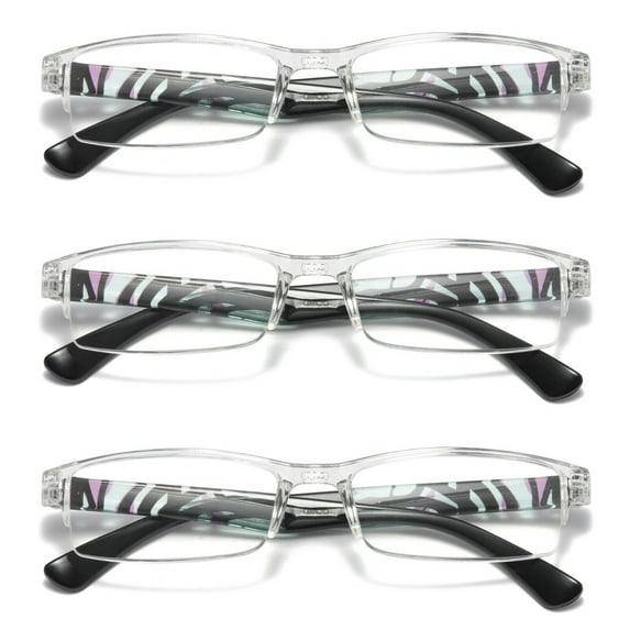 3 Pairs Womens Slim Rectangle Half Frame Blue Light Blocking Reading Glasses Readers +0.75