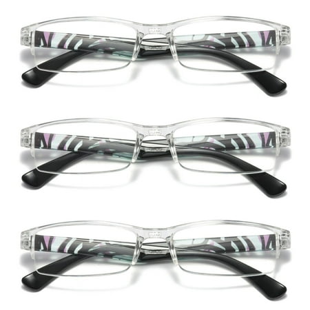 3 Pairs Womens Slim Rectangle Half Frame Blue Light Blocking Reading Glasses Readers +2.00
