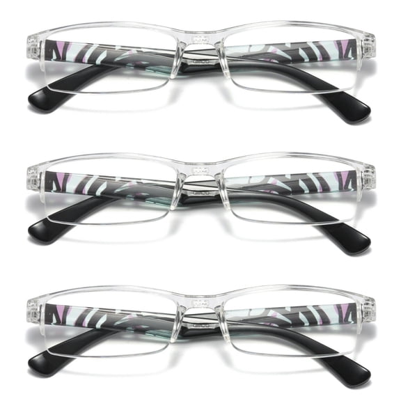 3 Pairs Womens Slim Rectangle Half Frame Blue Light Blocking Reading Glasses Readers +2.00