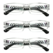 3 Pairs Womens Slim Rectangle Half Frame Blue Light Blocking Reading Glasses Readers +3.50