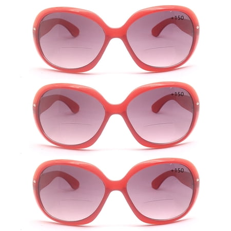 3 Pairs Womens Tinted Bifocal Reading Glasses Oversized Readers