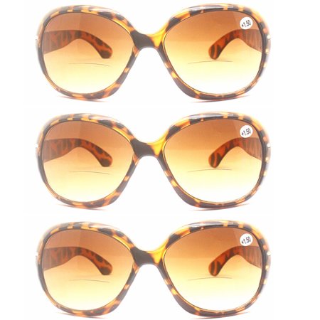 3 Pairs Womens Tinted Bifocal Reading Glasses Oversized Readers