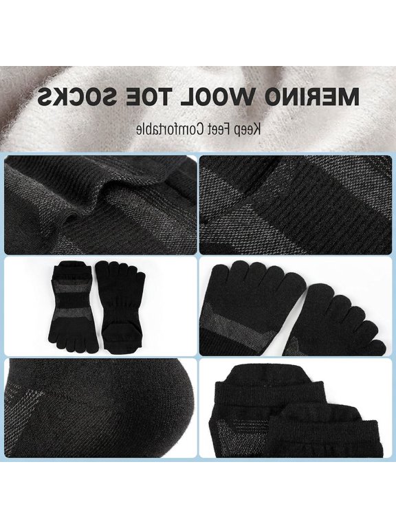 3 Pairs Wool Toe Socks for Men Women, Ankle Five Finger Socks, Wicking Athletic Running Socks, Small Medium Large