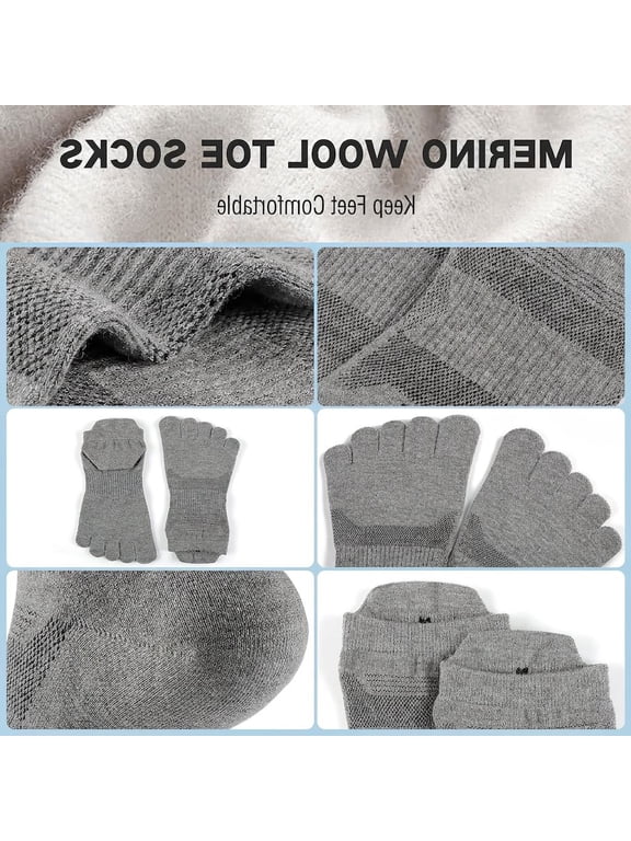 3 Pairs Wool Toe Socks for Men Women, Ankle Five Finger Socks, Wicking Athletic Running Socks, Small Medium Large