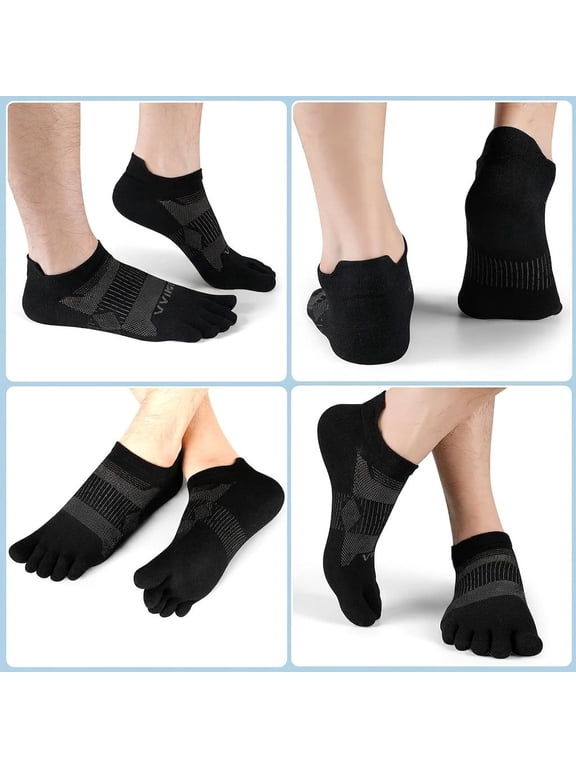3 Pairs Wool Toe Socks for Men Women, Ankle Five Finger Socks, Wicking Athletic Running Socks, Small Medium Large