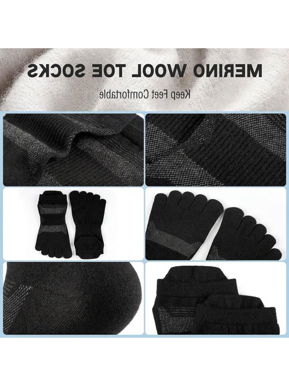 3 Pairs Wool Toe Socks for Men Women, Ankle Five Finger Socks, Wicking Athletic Running Socks, Small Medium Large