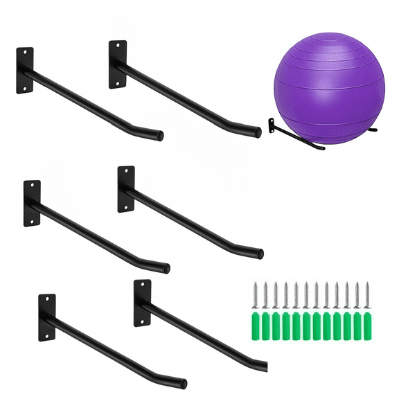 3 Pairs Yoga Ball Racks, Black Loopunk Ball Rack, Exercise Ball Wall Holder, Fitness Ball Wall Rack for Gym, Garage Ladder Wall Mount, Metal Storage Wall Rack for Basketballs, Volleyballs