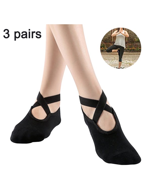 3 Pairs Yoga Socks for Women Non-Slip Grips & Straps, Ideal for Pilates, Pure Barre, Ballet, Dance, Barefoot Workout