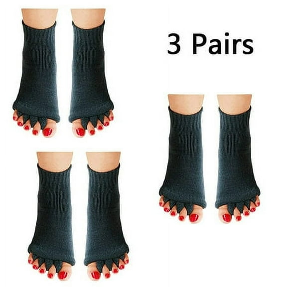 3 Pairs Yoga Sport Gym Five Toe Separator Socks Foot Alignment Pain Massage Toeless Socks