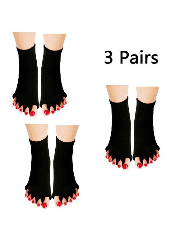 3 Pairs Yoga Sport Gym Five Toe Separator Socks Foot Alignment Pain Massage Toeless Socks