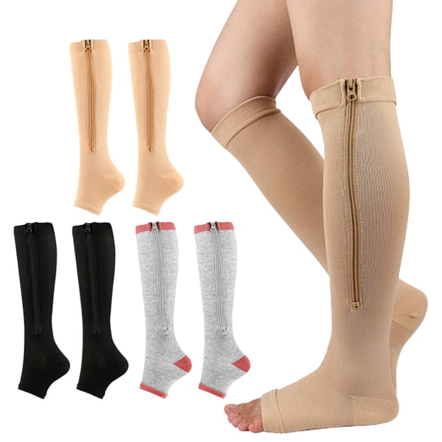 3 Pairs Zipper Compression Socks Women Men Pain Relief Knee High ...