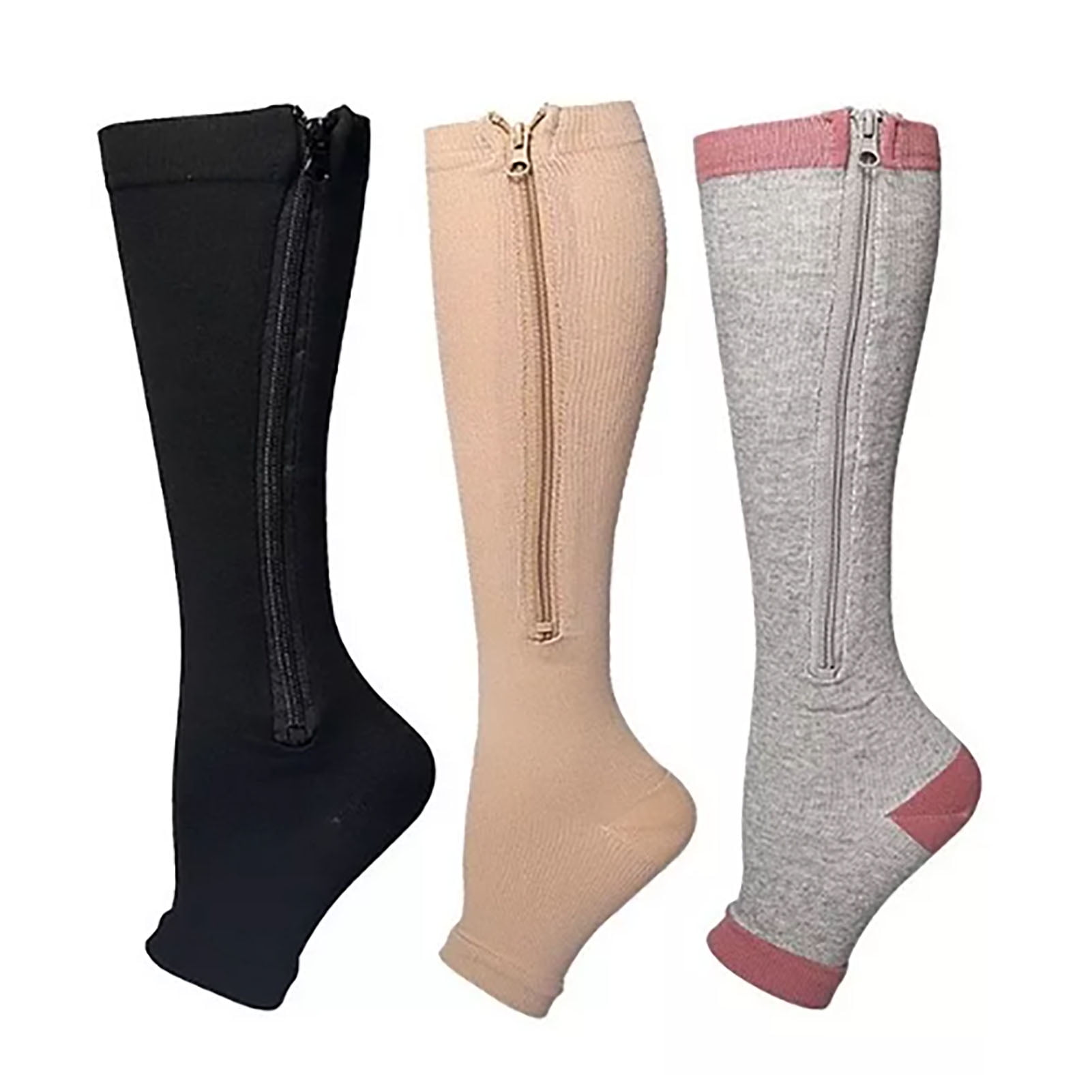 3 Pairs Zipper Compression Socks Nylon Open Toe Compression Socks for