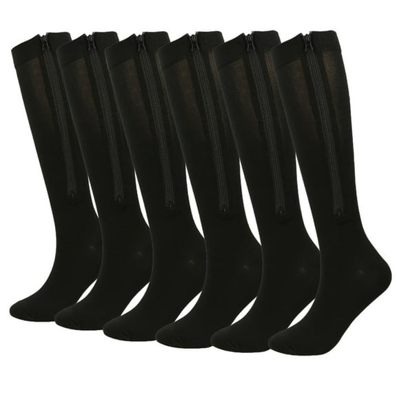 3 Pairs Zipper Compression Socks Thigh High 20-30 mmHg Compression Socks Closed Toe Thigh High Compression Stockings