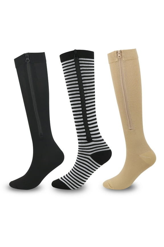 3 Pairs Zipper Compression Socks for Men and Women Outdoor Sports Running,Hiking,Traveling,Athletic