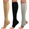 thumbnail image 1 of 3 Pairs Zipper Copper Compression Socks for Women & Men Circulation 15-20 mmhg - Better Blood Flow, Swelling, Best Support for Medical, Running, Nursing, 1 of 6