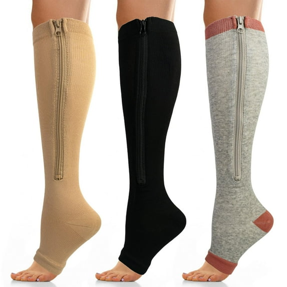 3 Pairs Zipper Copper Compression Socks for Women & Men Circulation 15-20 mmhg - Better Blood Flow, Swelling, Best Support for Medical, Running, Nursing