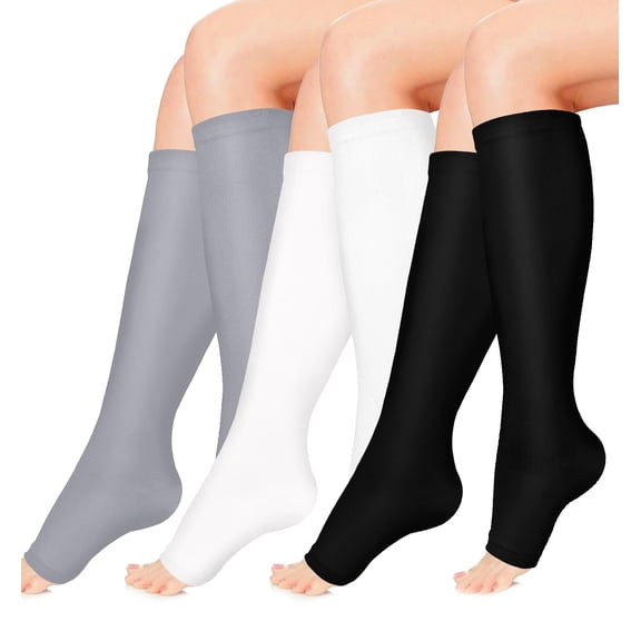 3 Pairs Zipper Open Toe Copper Compression Socks for Women & Men Circulation 15-20 mmhg - Better Blood Flow, Swelling, Best Support for Medical, Running, Nursing