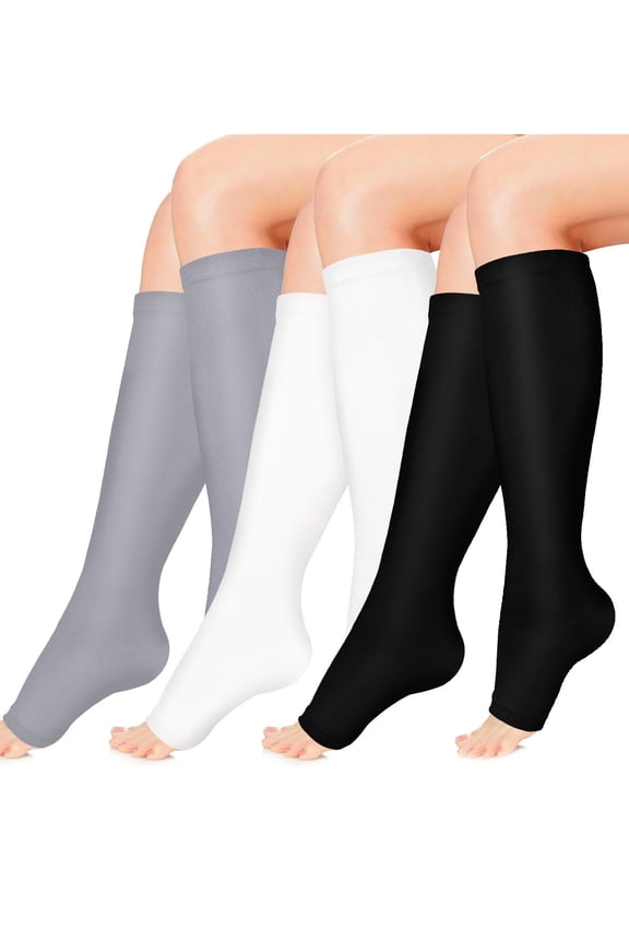 3 Pairs Zipper Open Toe Copper Compression Socks for Women & Men Circulation 15-20 mmhg - Better Blood Flow, Swelling, Best Support for Medical, Running, Nursing