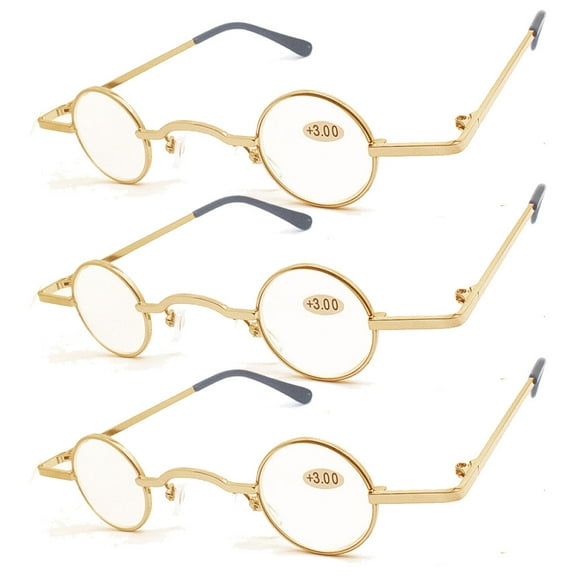 3 Pairs of 30mm Creative Small Round Gold Reading Glasses 1.50 Vintage Mini Retro Metal Readers 1.50 for Small Face