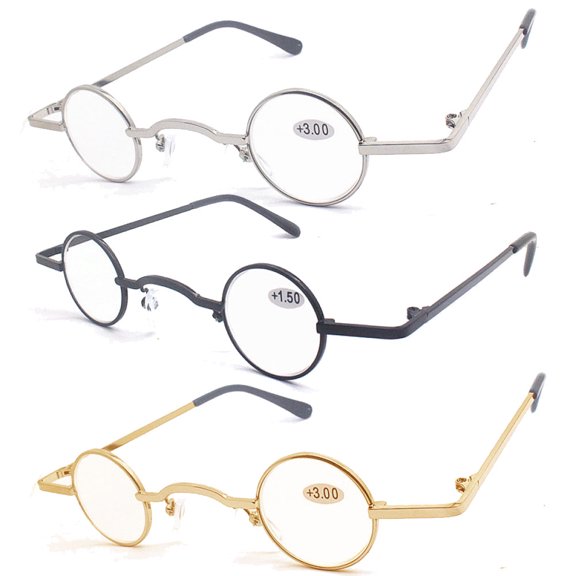3 Pairs of 30mm Creative Small Round Reading Glasses 2.50 Vintage Mini Retro Metal Readers 2.50 for Small Face