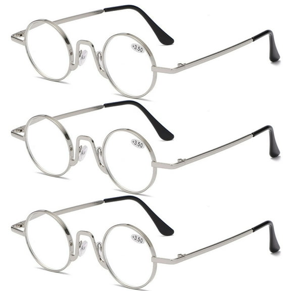 3 Pairs of 40mm Creative Small Round Silver Reading Glasses Presbyopic Glasses Steampunk Fashion Retro Metal Readers +1.50