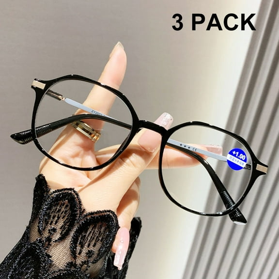 3 Pairs of Anti-blue Light Black Reading Glasses 1.75 Fashionable Lightweight Readers for Women Square Oversized Presbyopic Glasses +1.75