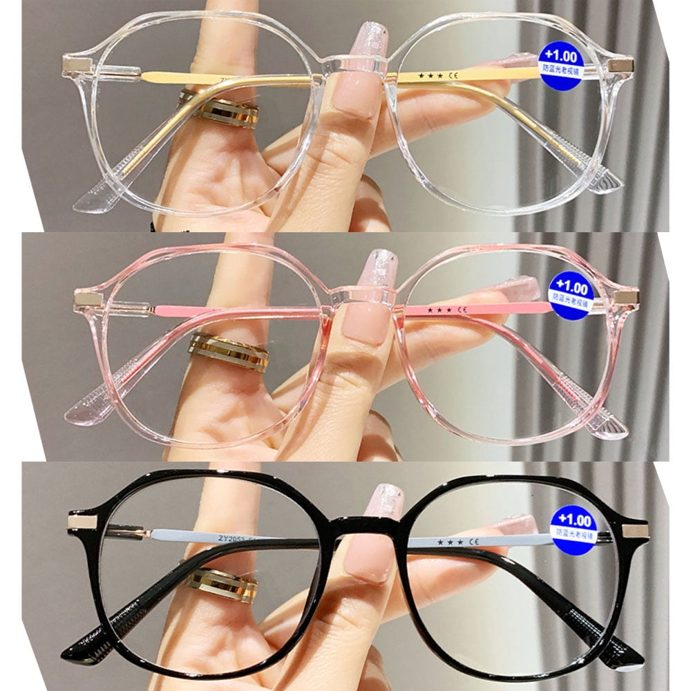 3 Pairs of Anti-blue Light Clear Reading Glasses 0.75 Fashionable Lightweight Readers for Women Square Oversized Presbyopic Glasses +0.75