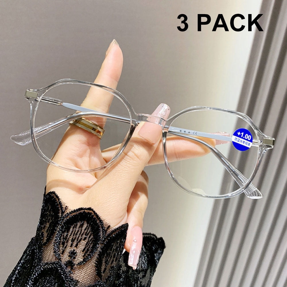 3 Pairs of Anti-blue Light Transparent Gray Reading Glasses 1.50 Fashionable Lightweight Readers for Women Square Oversized Presbyopic Glasses +1.50