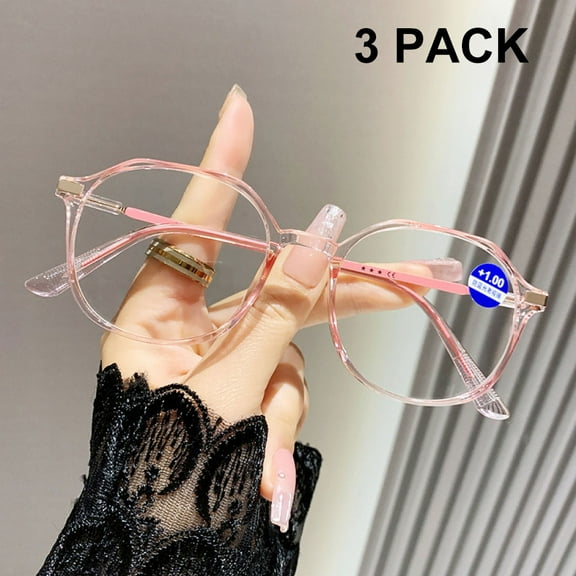 3 Pairs of Anti-blue Light Transparent Pink Reading Glasses 3.00 Fashionable Lightweight Readers for Women Square Oversized Presbyopic Glasses +3.00