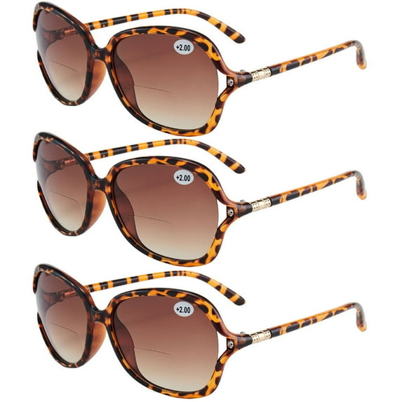 3 Pairs of BIFOCAL Oversized Tinted Brown Sunglasses Tortoiseshell Reading Glasses Boutique Readers For Women +2.50