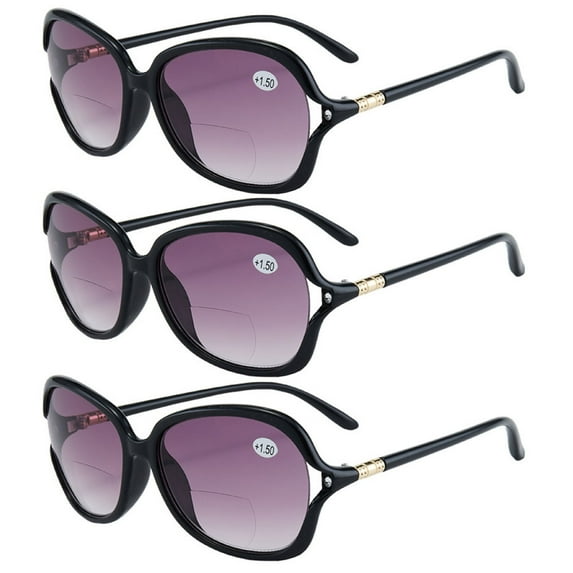 3 Pairs of BIFOCAL Oversized Tinted Gray Sunglasses Black Reading Glasses Boutique Readers For Women +1.50