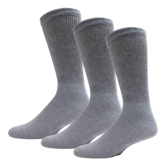 3 Pairs of Big and Tall Diabetic Cotton Neuropathy Crew Socks (Gray, Sock Size 13-16)