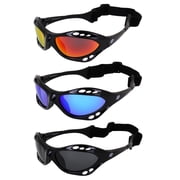 Birdz Eyewear Seahawk Polarized Watersports Jet Ski Kayaking Sunglasses 3 Pairs Black Frames with Smoke Blue & Red Mirror Lenses