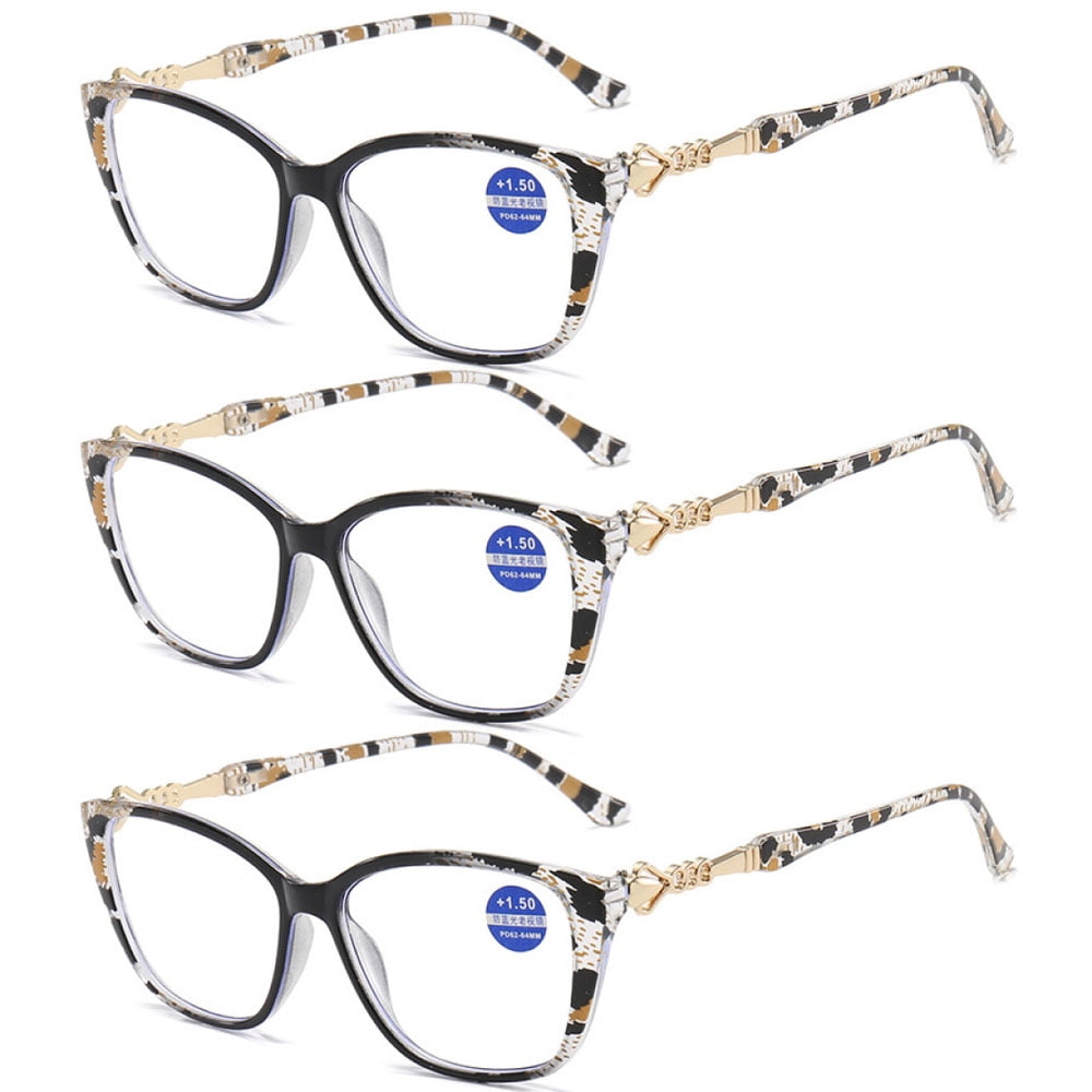 3 Pairs of Black Leopard Print Square Oversized Reading glasses Blue ...