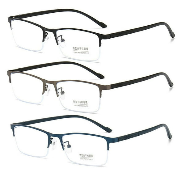 3 Pairs of Blue Light Blocking Flexible Reading Glasses 2.00 for Men, Business Lightweight Retro Half Rim Metal Readers +2.00