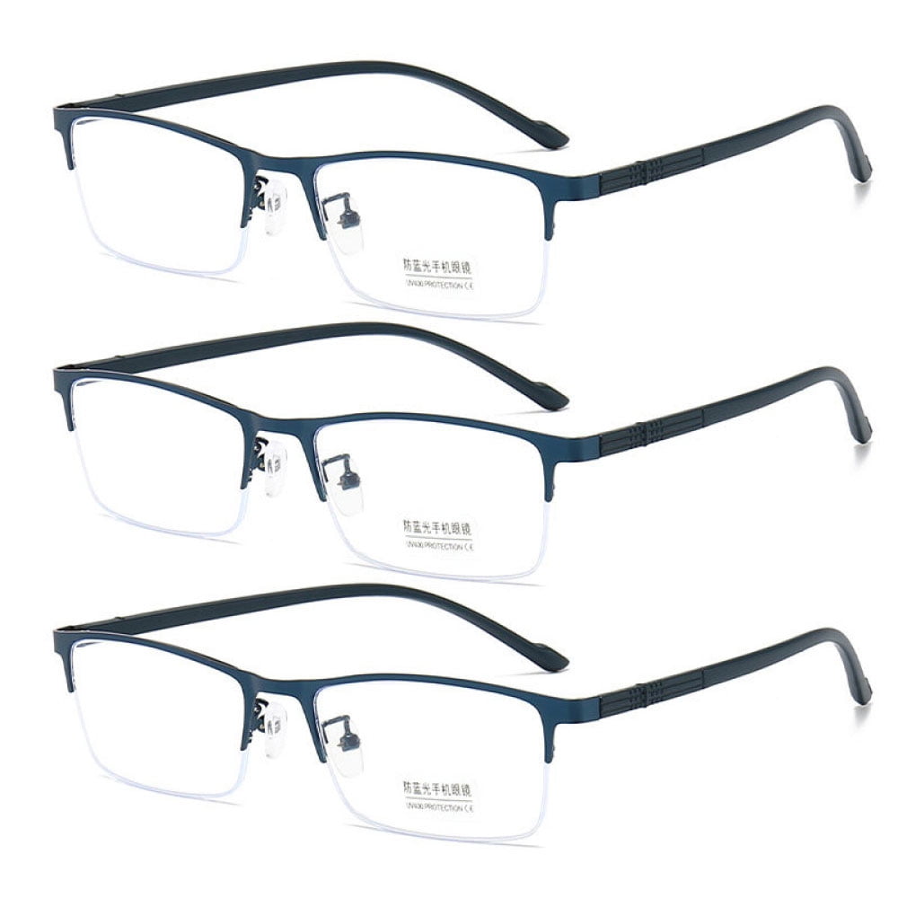 3 Pairs of Blue Light Blocking Flexible Reading Glasses 2.50 for Men, Blue Business Lightweight Retro Half Rim Metal Readers +2.50