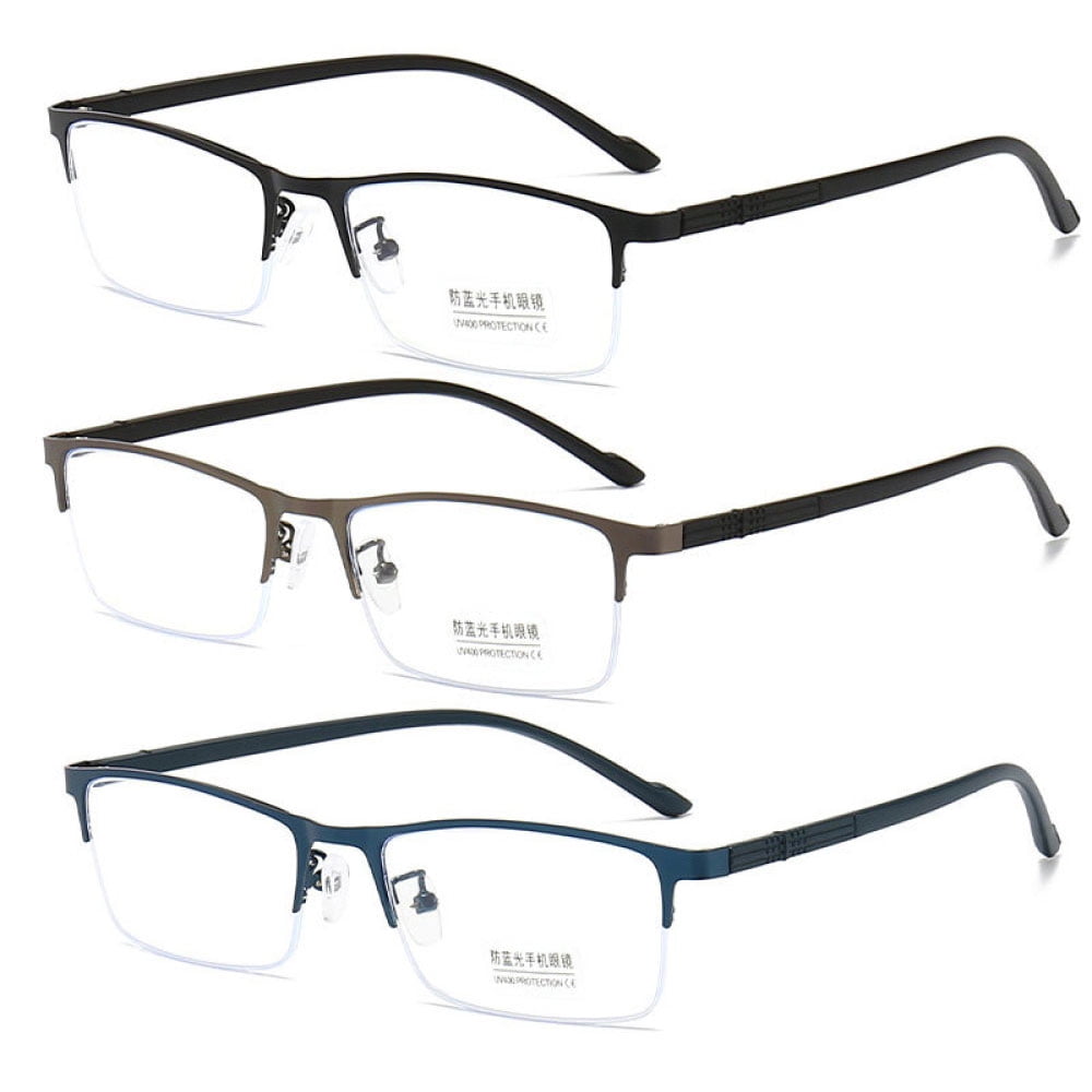 3 Pairs of Blue Light Blocking Flexible Reading Glasses 4.00 for Men, Business Lightweight Retro Half Rim Metal Readers +4.00