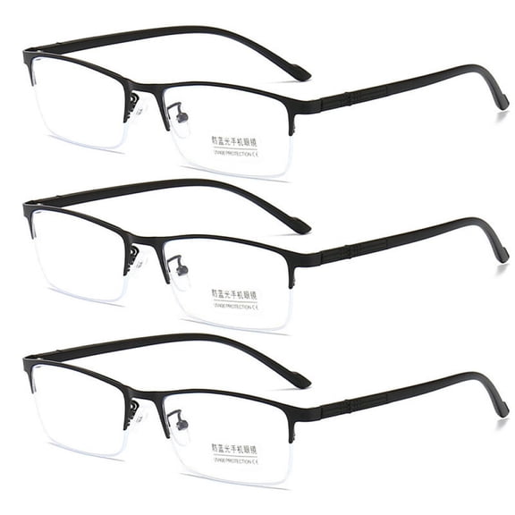 3 Pairs of Blue Light Blocking Flexible Reading Glasses for Men, Black Business Lightweight Retro Half Rim Metal Readers