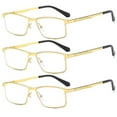 thumbnail image 1 of 3 Pairs of Business Spring Hinges Rectangle Gold Reading Glasses 1.50 for Men Anti-blue Light Presbyopic Glasses Metal Readers +1.50, 1 of 4