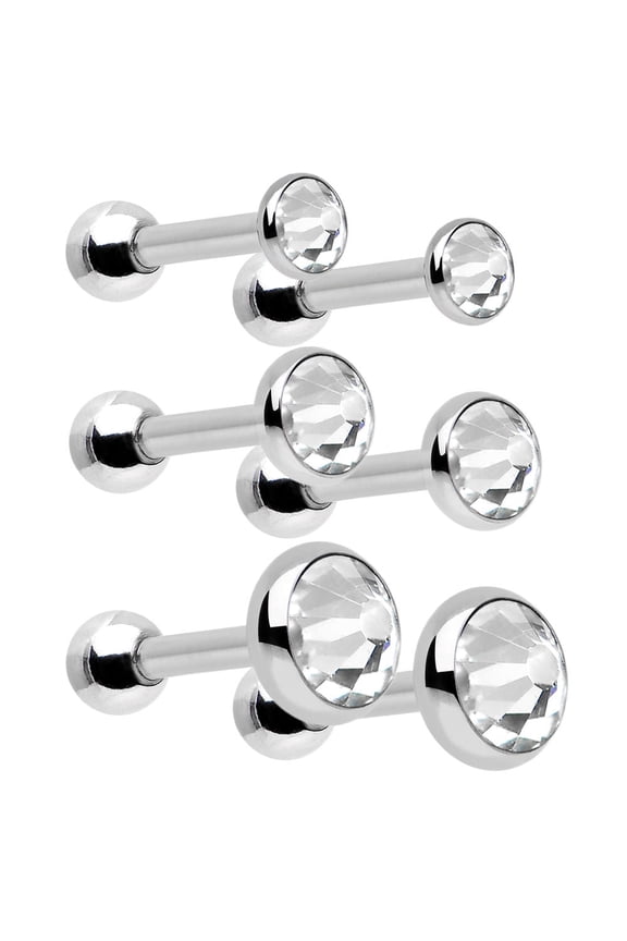 3 Pairs of Cartilage 16G Tragus Rook Piercing Studs - 3mm, 4mm, 5mm CZ Gems