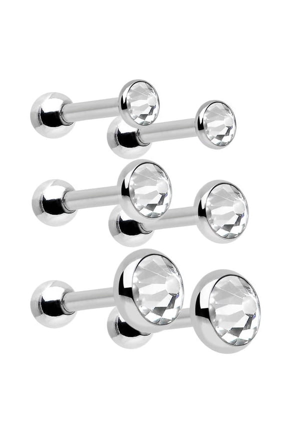 3 Pairs of Cartilage Tragus Rood Piercing Studs - 3 mm, 4 mm, 5 mm CZ Gems Included