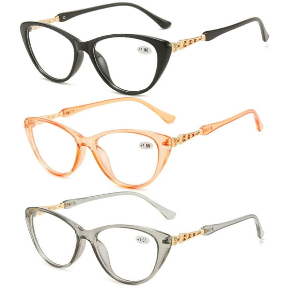 3 Pairs of Cat Eye Reading Glasses for Women Fashion Transparent HD Resin Blue Light Blocking Presbyopia Glasses Readers +2.50