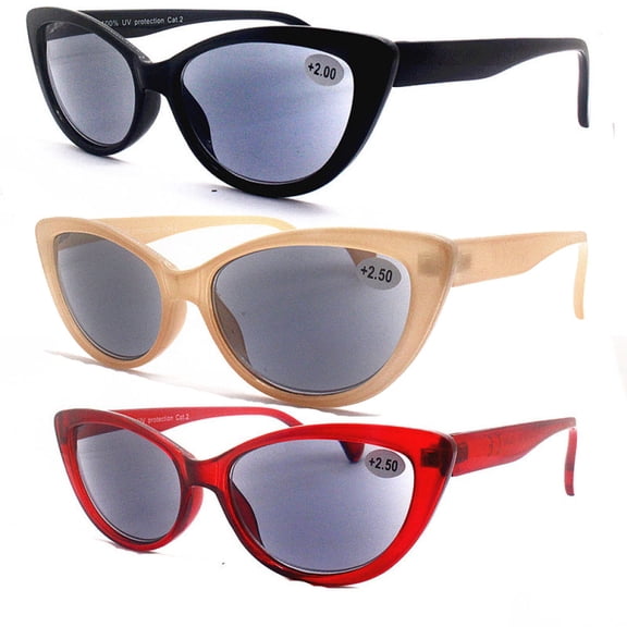 3 Pairs of Classic Cat Eye Reading Glasses for Women Presbyopic Glasses Plastic Spring Hinge Readers Sunglasses +1.00