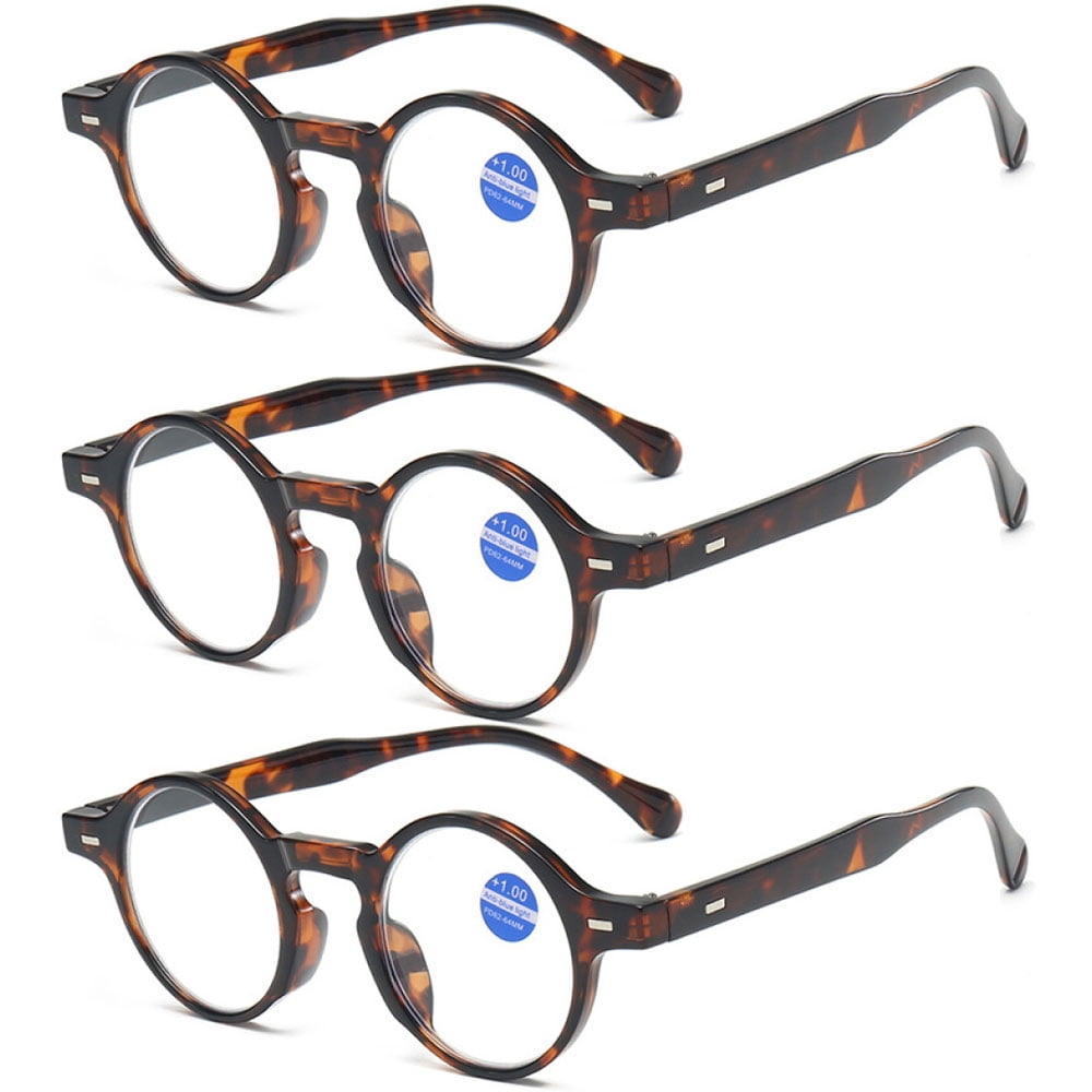 3 Pairs of Classic Tortoiseshell Round Reading Glasses 1.00 Blue Light Blocking Floral Readers +1.00 Plastic