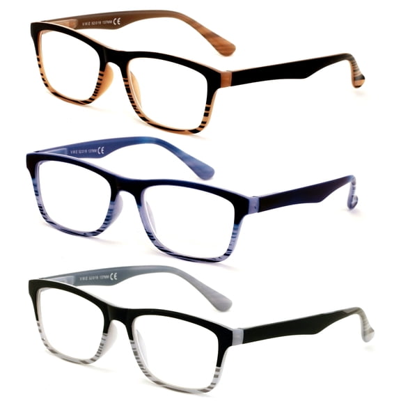 3 Pairs of Comforable Rectangular Reading Glasses - Spring hinge men women clear lens readers +2.75