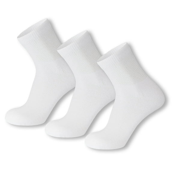 3 Pairs of Diabetic Cotton Quarter Socks with Non Binding Top (White, Sock Size 10-13)