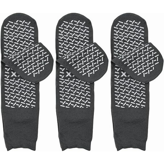 3 Pairs of Double Tread Non-Skid XX-Large Comfort Safety Socks, Grey
